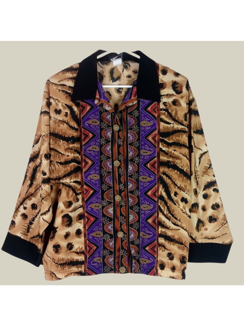 Vintage The Clothing Co Leopard Paisley Blouse Womens Medium Brown 80s Retro